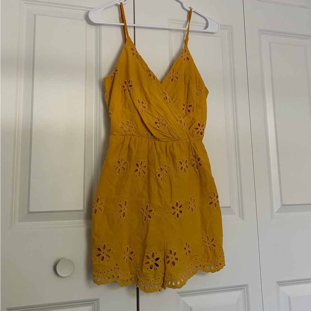 Yellow Flower Embroidered Romper